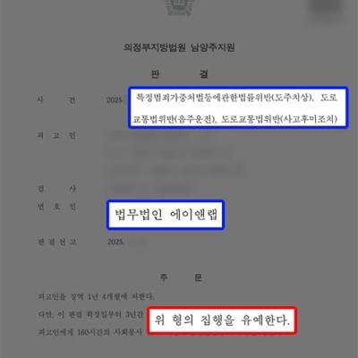 [음주] 음주운전+도주치상+사고후미조치 혐의 의뢰인, 동종전력 있음에도 집행유예 선처 성공